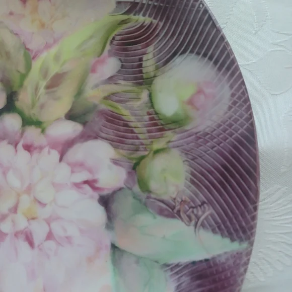 LIMOGES FRANCE 10"VINTAGE HAND PAINTED PLATE PEONIES - Picture 9 of 14